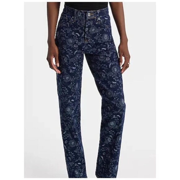 Express Modern Straight High-Rise Stretch Floral Print Denim Jeans Size 10L - Picture 1 of 15